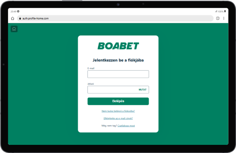 BoaBet bejelentkezés tabletről