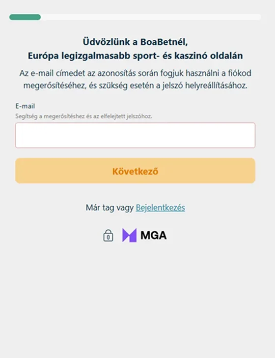 BoaBet regisztráció első lépése
